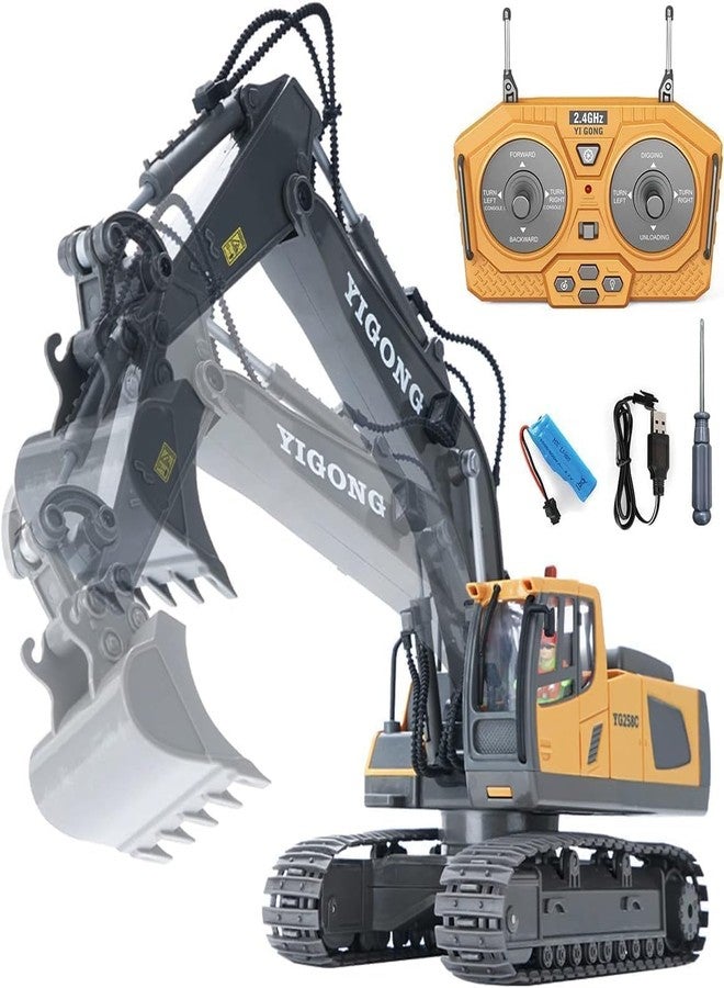 JOYJAY 1:20 Scale Remote Control Excavator Toy for 3-11 Yr Boys, Best Birthday Gifts for Kids 3 4 5 6 7 8 9 10 11+ Year Old, Rc Construction Toys with Metal Shovel, Lights, Sounds,Smoke 2.4Ghz, Multi - Image 1